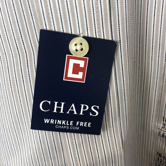 Chaps NWT Men's Tan/White Striped Twill Button Down Long Sleeve Shirt 16-16.5 L - Picture 4 of 10